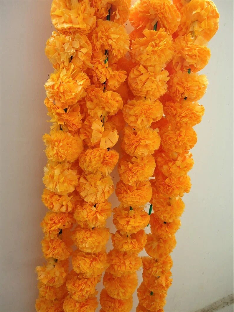 Marigold Rope Mango Color Artificial Decorative Marigold Flower Garland Strings ...