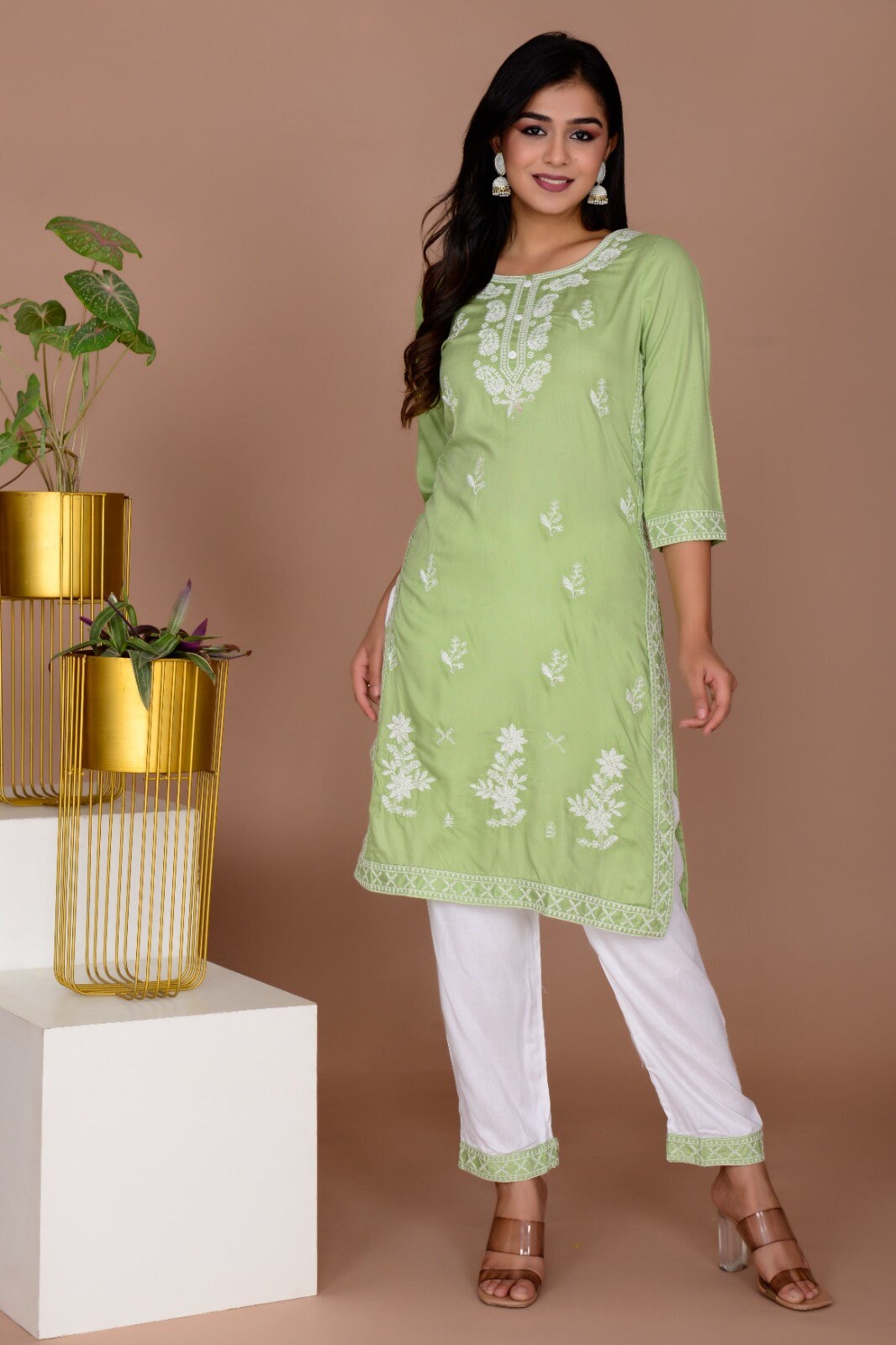 Phagun Mandarin Collar Kurti For Womens Ethnic India Tunic Top Ladies Rayon  Kurta - Walmart.com