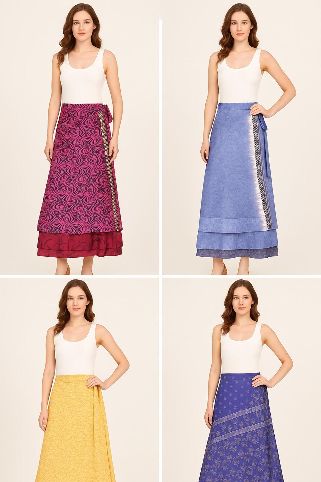 Wholesale Lots Sari Silk Wrap Skirt Reversible and Lightweight Floaty  Double Layer Skirt Long Skirts Ties