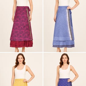 Wholesale Lots Sari silk wrap skirt Reversible and Lightweight Floaty Double layer skirt Long Skirts Ties