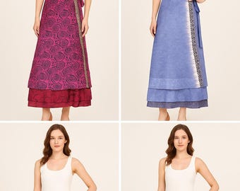 Wholesale Lots Sari silk wrap skirt Reversible and Lightweight Floaty Double layer skirt Long Skirts Ties