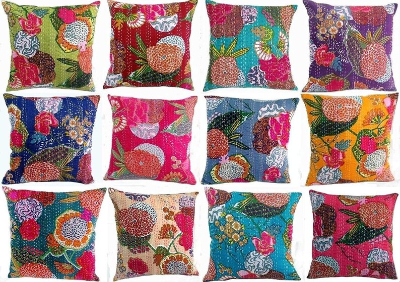 Indian Pillow Covers Kantha Pillow Covers Indian Handmade Etsy