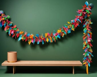 Bohemian Sari Fabric Garland – Handmade Indian Tinsel Banner – Upcycled Eco Decor – Assorted