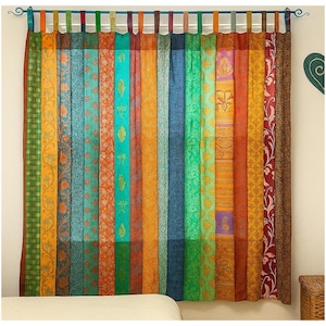 Cortina de sari reciclada, sari bohemio, sari reciclado hecho a mano, envío gratuito