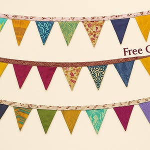 Indian Recycled Sari Bunting - Colorful Flags - Handmade Garden Garland - Sari Material Wedding Bunting - Saree Fabric Garlands - Home Décor