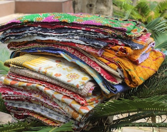 Kantha Wholesale Vintage Throw Indian Cotton Reversible Handmade Bedcover Ralli Twin Bohemian Hand Stitched Coverlet Quilt