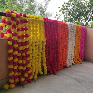 SALE ON 100 PC Indian Mix Color Artificial Decorative Marigold Flower Garland Strings for Christmas Wedding Party Decoration Diwali decor