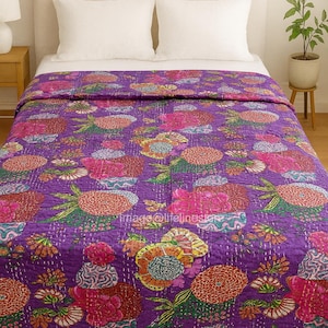 Ropa de cama bohemia, colcha, colcha bohemia, colcha kantha, colcha de algodón hecha a mano, decoración del hogar, manta para sofá, colcha Kantha