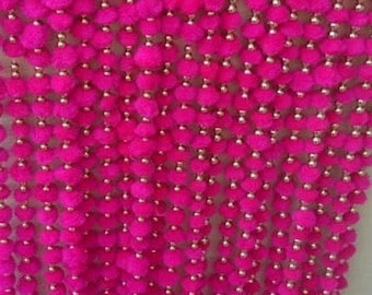 Decoration, Party Indian wedding decoration, Backdrop Pom Pom Garlands with Bell, Holi Party Decor, Photo Prop,