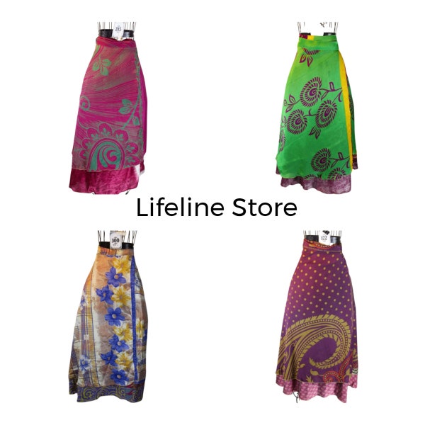 wholesale Indian 2 Layer Vintage 36" Long Silk Skirts Women Wrap Bohemian Skirt Gypsy Hippie Wrap Skirt (Assorted Color)