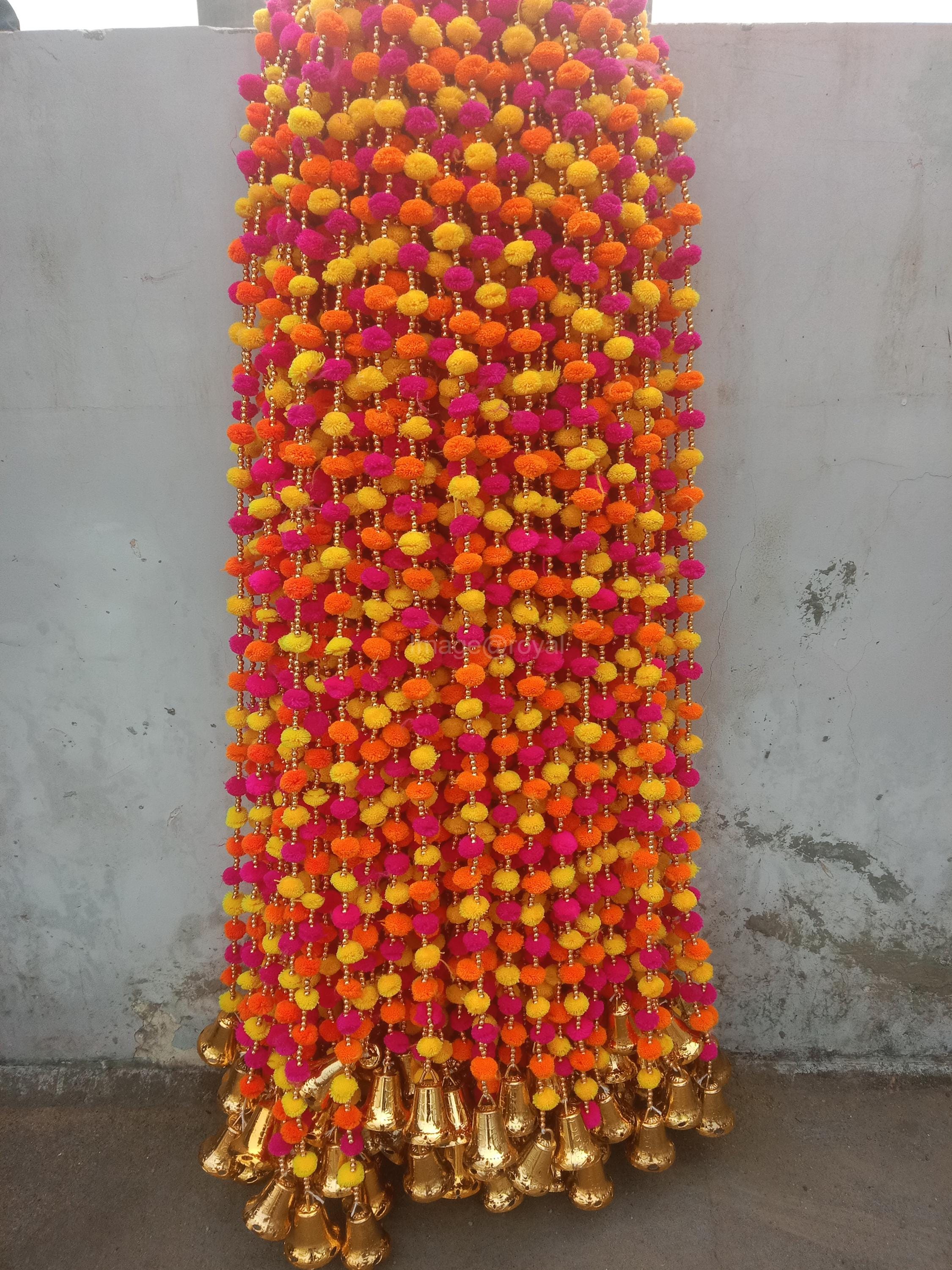 100 Pc FREE SHIPING Pom Pom Wedding Backdrop Decor Bell String,indian ...