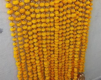 Indian wedding decoration, Decoration, Party Backdrop Pom Pom Garlands with Bell, Holi Party Decor, Photo Prop,