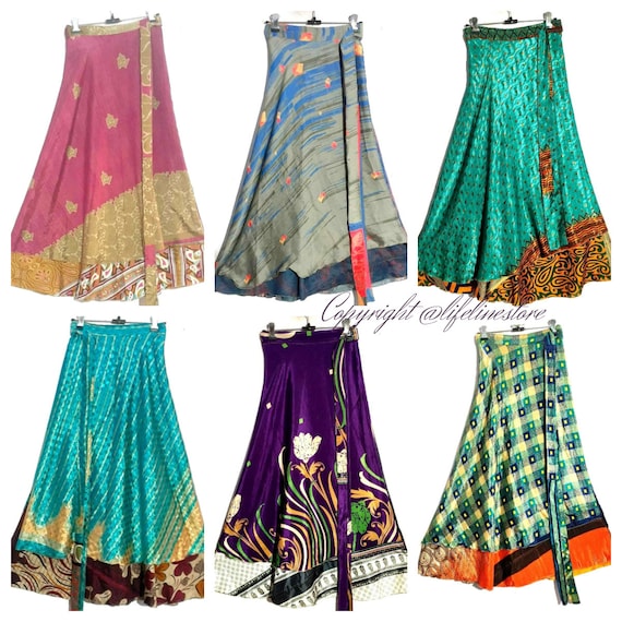 5 PC Wholesale Lot Skirt Women Wrap Around Rapron Silk Skirt Long Skirt  Indian | eBay