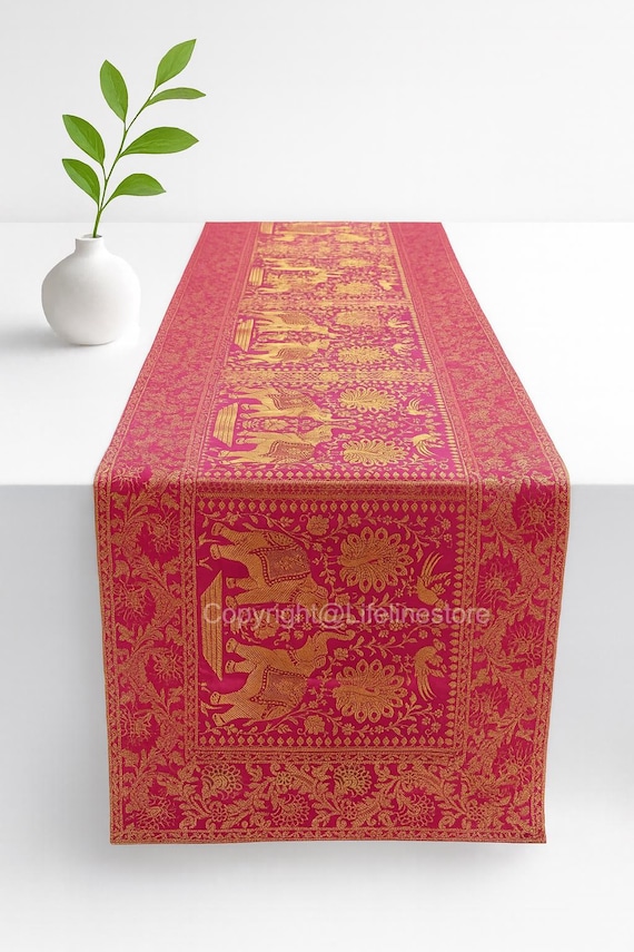Tapis De Table Patchwork Indien Brodé Main - Coton - 155x53 Cm - Neuf