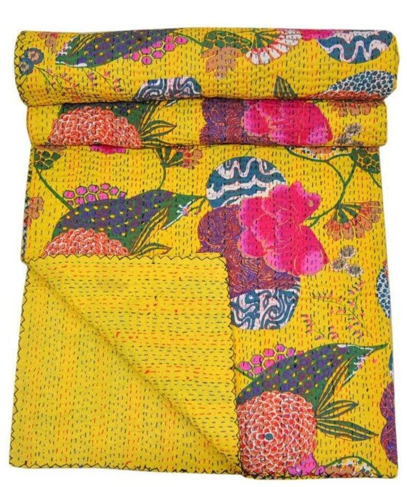 Floral Print Indian Kantha Quilt Bohemian Kantha Quilts Etsy