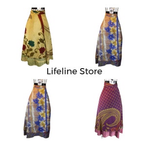 Wholesale Lots Sari silk wrap skirt Reversible and Lightweight Floaty Double layer skirt Long Skirts Ties