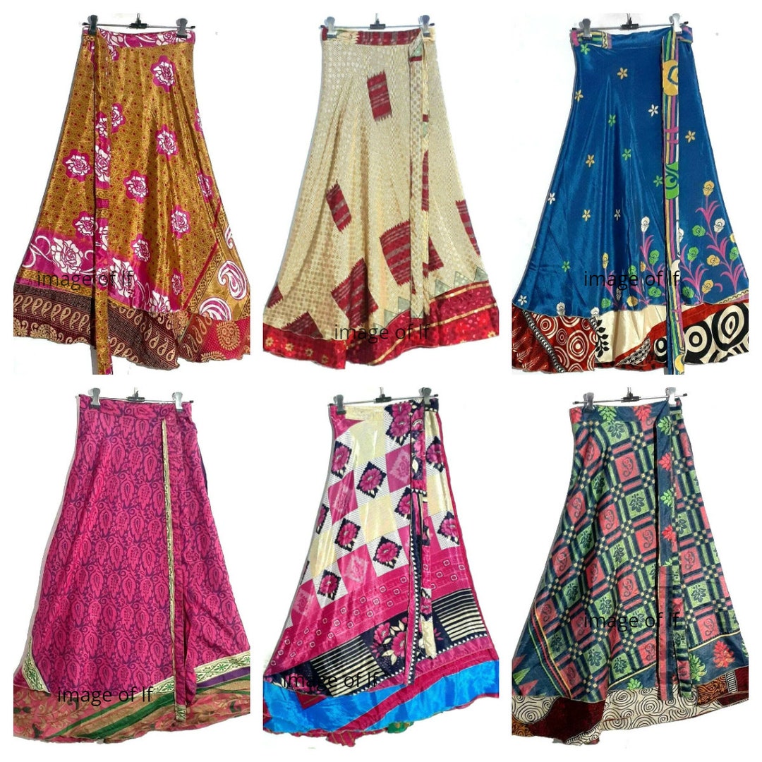 5 Pc Lot Indian Vintage Silk Wrap Skirt Women Beach Skirt Boho Skirt ...