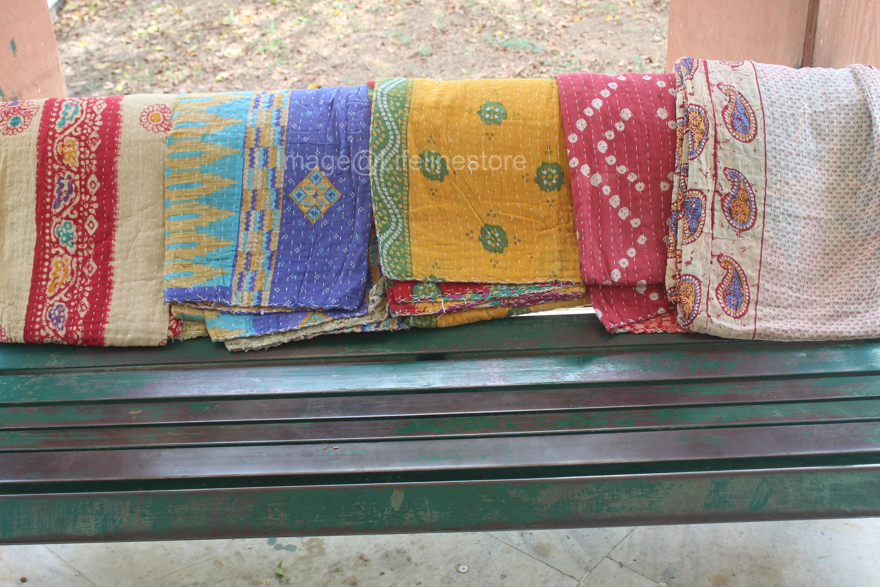 Wholesale Lot Of Indian Vintage Kantha Quilt Throw Reversible Blanket Bedspread Cotton Fabric Bohemian Kantha Quilt Ethnic Blanket