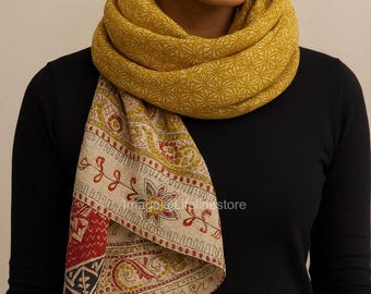 Vintage Kantha Reversible Scarf | Boho Sari Stole | Handmade Indian Cotton Wrap | Multicolor Dupatta Shaw