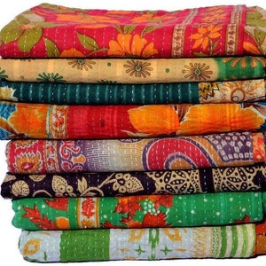 Wholesale Lot Of Indian Kantha Quilt Throw Reversible Blanket Bedspread Cotton Fabric Indian Vintage Cotton Kantha Quilts image 2