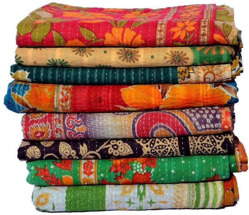 Wholesale Lot Of Indian Kantha Quilt Throw Reversible Blanket Bedspread Cotton Fabric Indian Vintage Cotton Kantha Quilts image 2