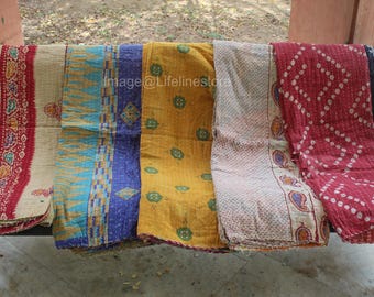 Wholesale Lot Of Indian Vintage Kantha Quilt Throw Reversible Blanket Bedspread Cotton Fabric BOHEMIAN quilt for home