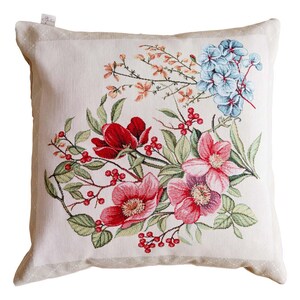 Beige Floral Tapestry Pillow Cover | Botanical Cottage Sham