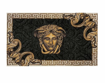 Baroque Tapestry Placemats with Medusa Head | Luxury Black & Gold Table Decor, Set of 4