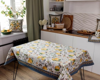 Tapestry Tablecloth with Lemon Olive Print | Mediterranean Decor, Housewarming Gift