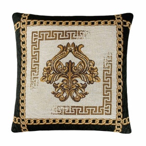 Baroque Style Tapestry Pillowcase With Golden Chains Pattern. White, Gold And Black Cotton Pillow Cover, Luxury Textile, Home Decor.
