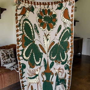 Beige Ukrainian Style Knitted Throw Blanket, Hutsul Motif, Sofa Cover, Rustic Farmhouse Home Decor, Pillowcases With Bedspread
