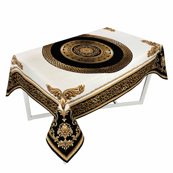 Gold Circle Tapestry Tablecloth – Baroque Style Luxury Table Linen with Medallion Print