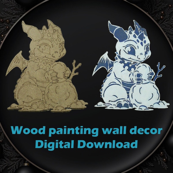 Wood Painting Wall Decoration, Painting for Kids, Wall Decal, Wall Sticker, Laser and CNC Cutting,Dxf-Svg-Eps-Ai-Vector Files, Winter Dragon