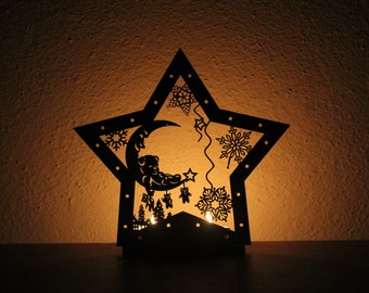 Christmas Star Candle Holder: Laser Cut Moon Lantern (Digital Files)