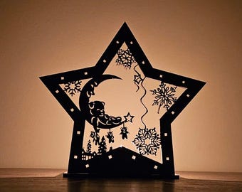 Christmas Star Candle Holder | Santa & Moon Scene SVG DXF AI (Digital Download)