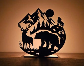 Mountain Animal Shadow Lantern | Laser Cut SVG DXF (Digital Download)