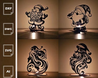 Christmas Candle Holder Bundle | 4 Laser Cut SVG Files (Digital Download)
