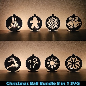 Kerstsymbolen ballen kandelaar, theelichthouder, digitale bestanden voor lasermachine, CNC-snijden en doe-het-zelfprojecten, DXF, SVG, Ai, Vector