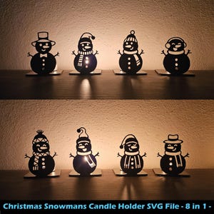 クリスマス スノーマン キャンドル ホルダー、ティーライト ホルダー、レーザー マシン、CNC 切断、DIY プロジェクト用のデジタル ファイル、DXF、SVG、Ai、ベクター