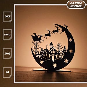 Winter Village Candle Holder | Moon Village SVG DXF AI (Digital Download)