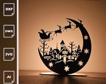 Winter Village Candle Holder | Moon Village SVG DXF AI (Digital Download)