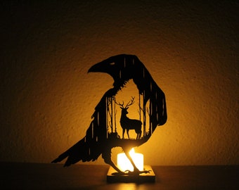 Raven Candle Holder, Digital Lantern Files for Laser Cutting, Cnc Cutting, and Diy Projects, DXF, SVG, EPS, Ai format, Light Shadow Box