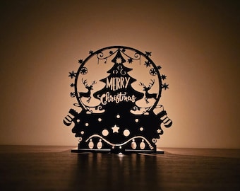 Merry Christmas Candle Holder | Xmas Tree SVG DXF AI (Digital Download)