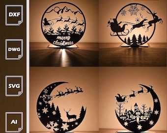 Santa Sleigh Candle Holder Bundle | 4 Laser Cut SVG Files (Digital Download)