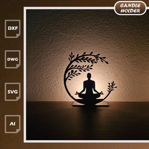 Candelabro de meditación de yoga SVG: Archivos cortados con láser (descarga digital)
