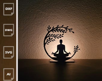 Bougeoir de méditation yoga SVG : fichiers découpés au laser (téléchargement numérique)