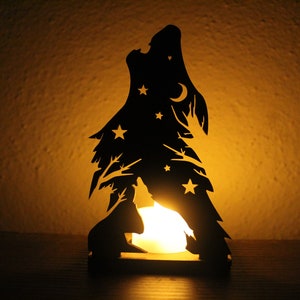 Portacandele lupo File digitali, taglio laser e CNC - DXF-EPS-SVG-Ai Decorazione per la casa, modello lanterna, luce - Shadow Box