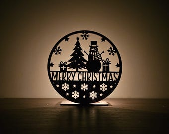 Merry Christmas Snowman Candle Holder | Laser Cut SVG DXF AI (Digital Download)
