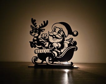 Santa & Reindeer Lantern | Laser Cut Christmas SVG DXF (Digital Download)