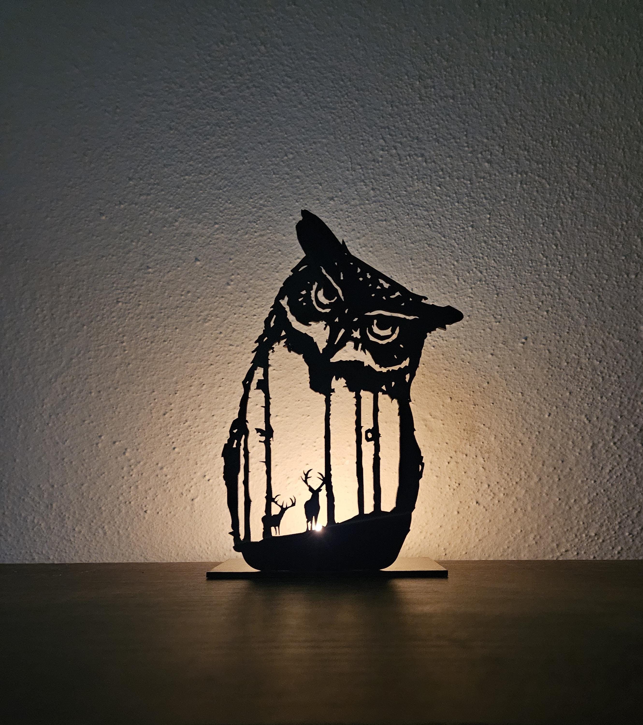 Owl Candle Holder Laser Cut Files: Nature Tealight Lantern (DXF, SVG, EPS, Ai)